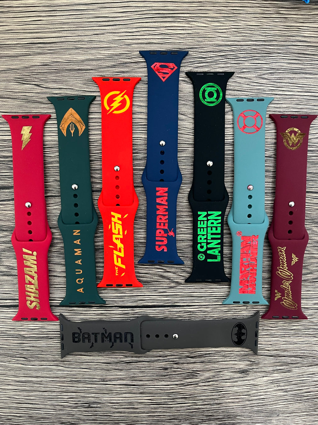 Marvel and DC comics themed laser engraved Apple Watch bands
