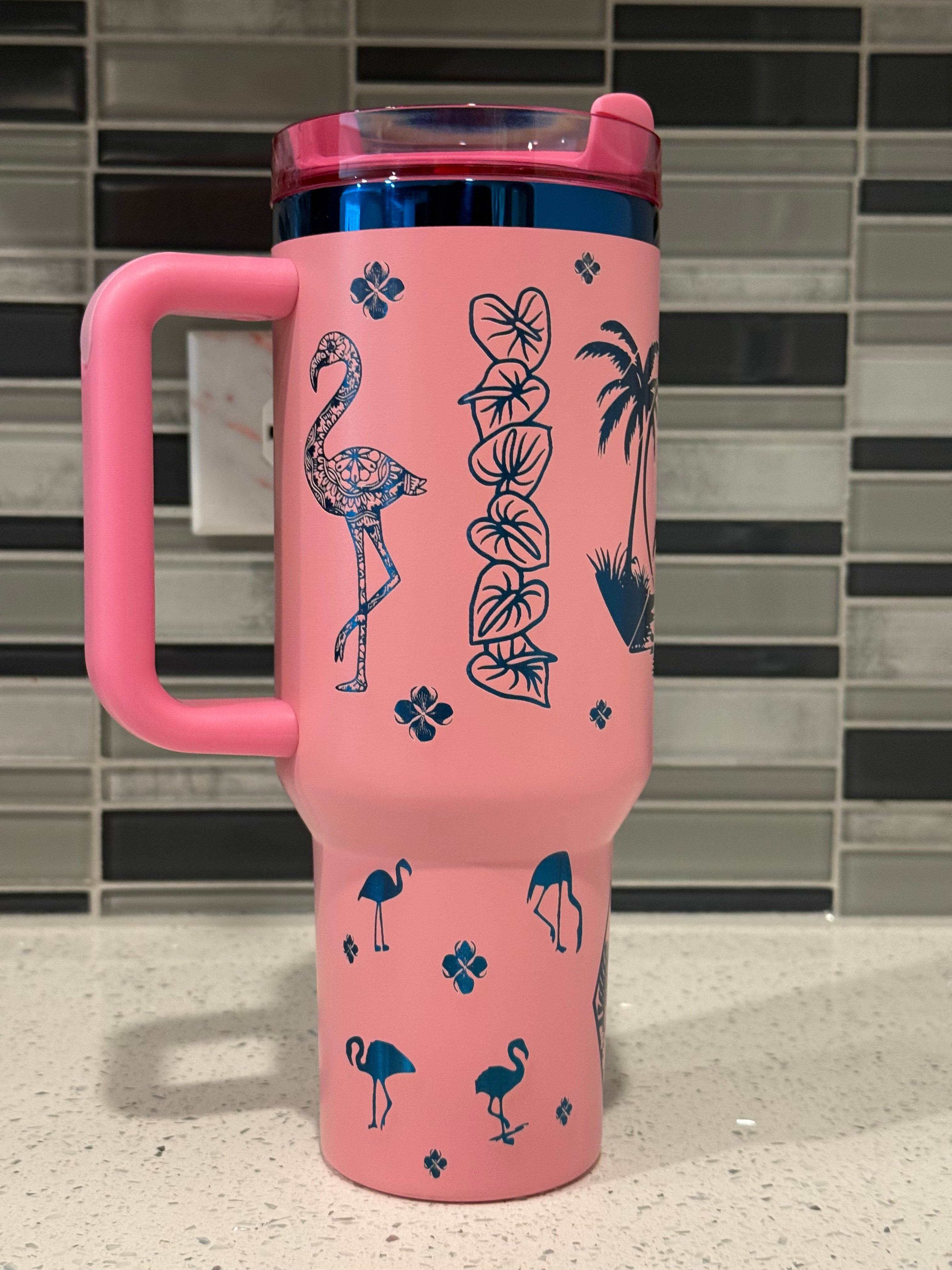 Sunny Beach Flamingo Inspired 40oz Laser Engraved Tumbler