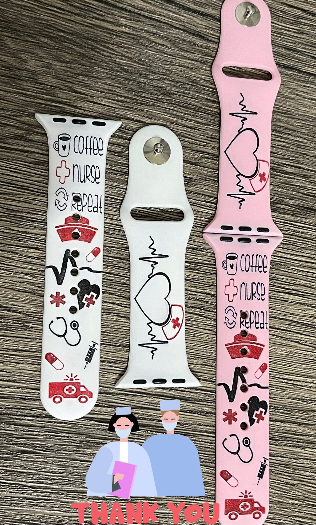 Nurse themed laser engraved Apple Watch band
