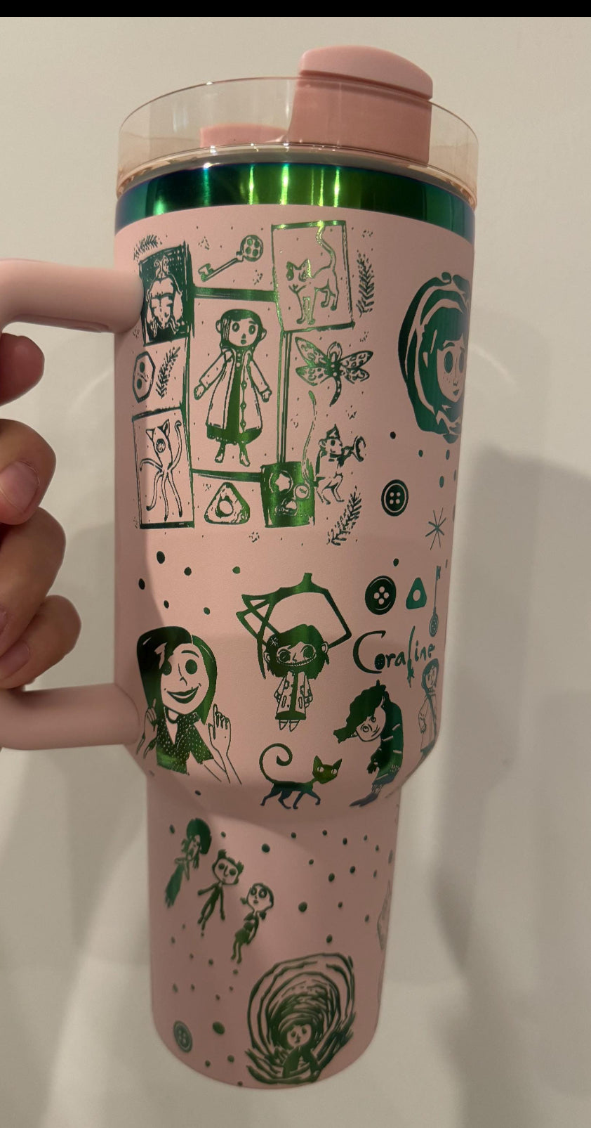 40oz laser engraved Coraline tumbler
