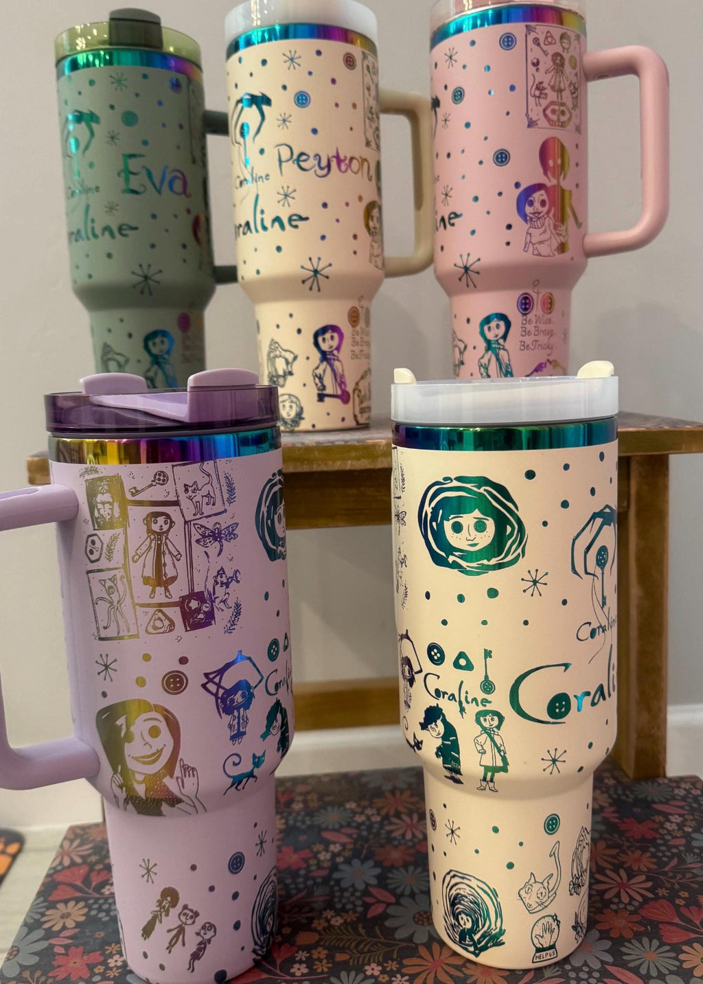 40oz laser engraved Coraline tumbler