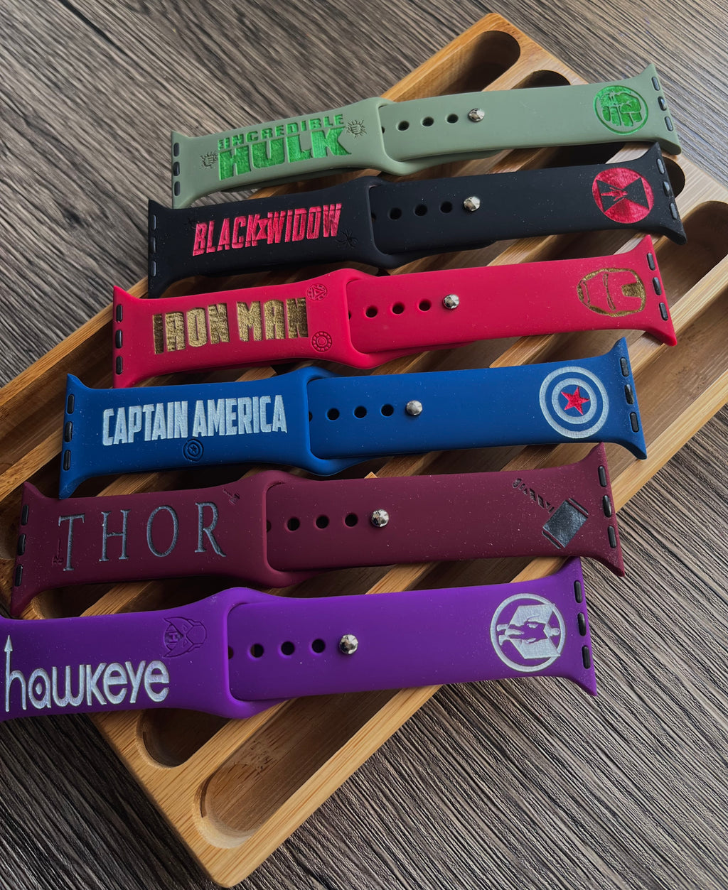Marvel and DC comics themed laser engraved Apple Watch bands