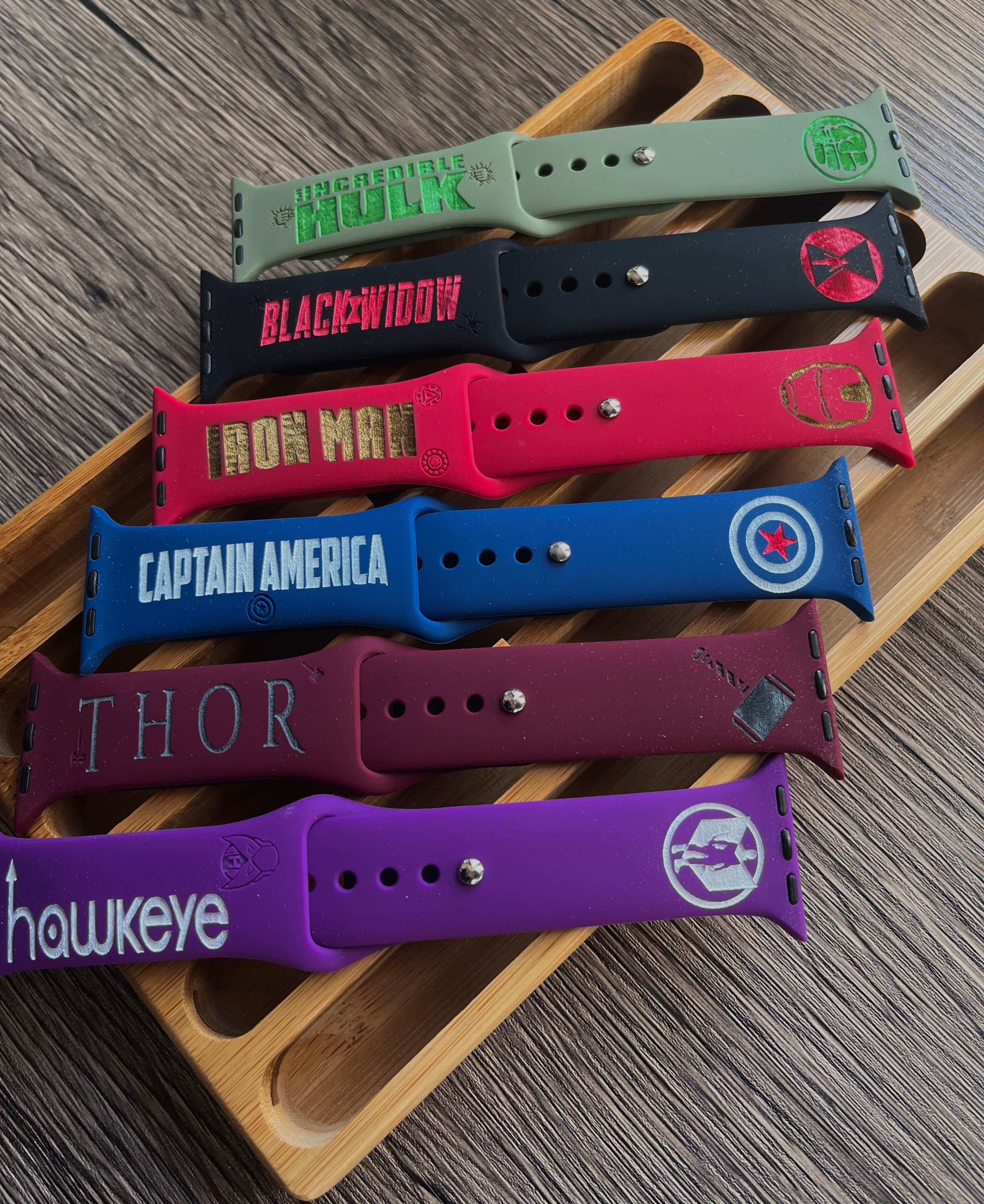 Marvel and DC comics themed laser engraved Apple Watch bands