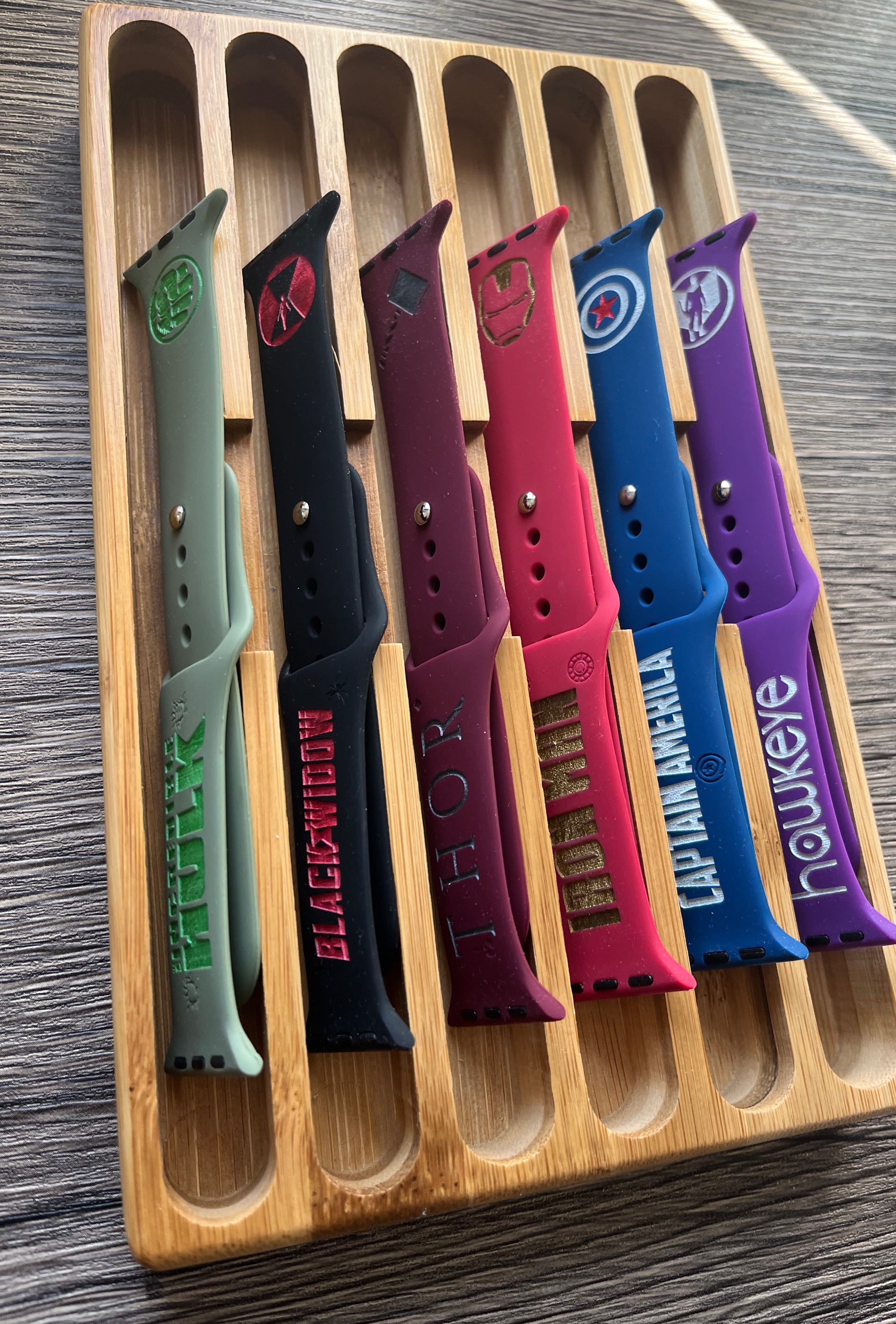 Marvel and DC comics themed laser engraved Apple Watch bands