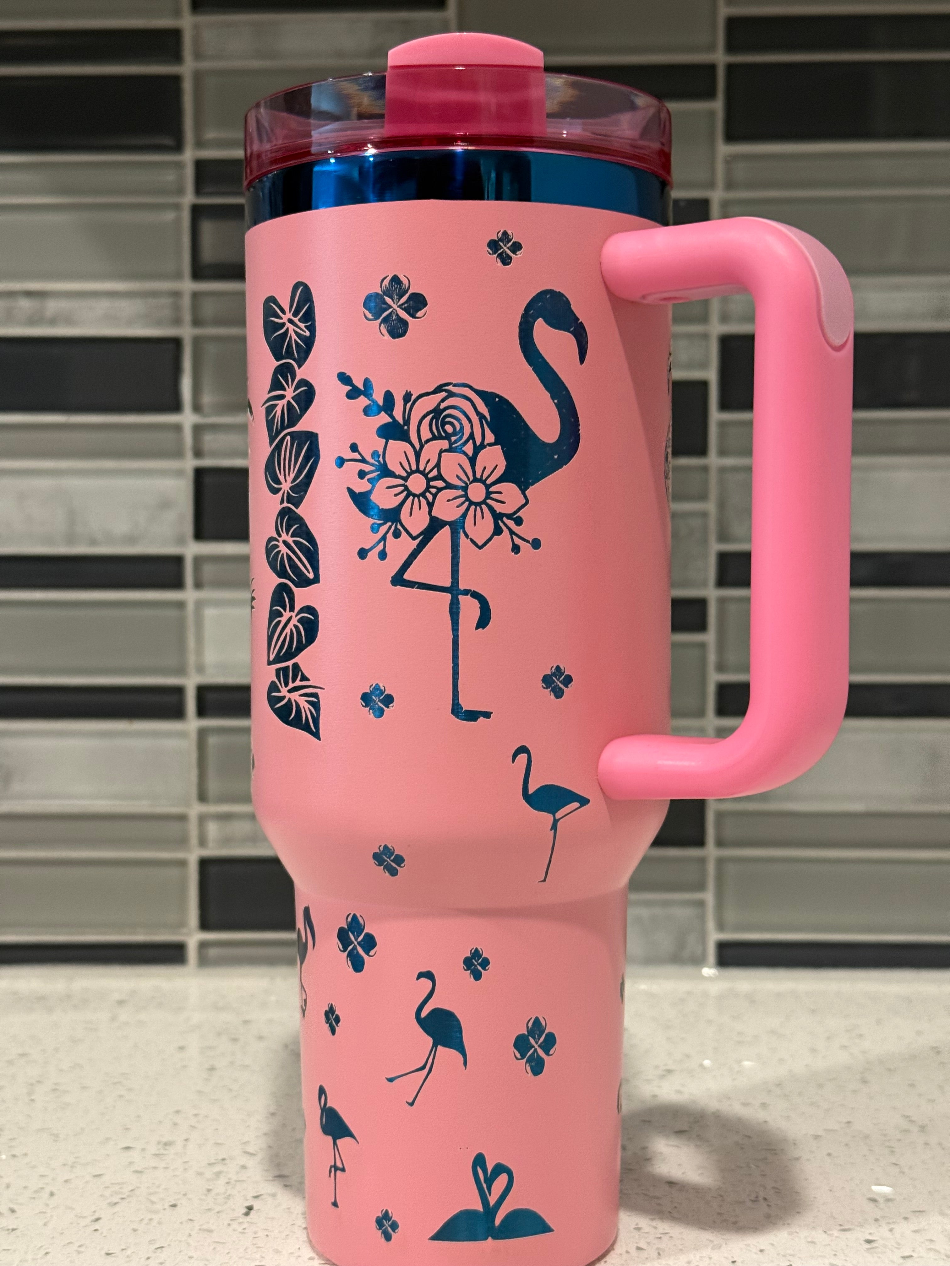 Sunny Beach Flamingo Inspired 40oz Laser Engraved Tumbler