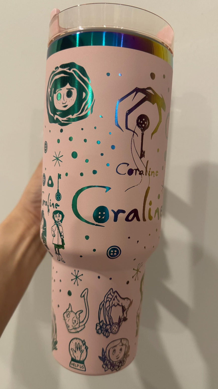 40oz laser engraved Coraline tumbler