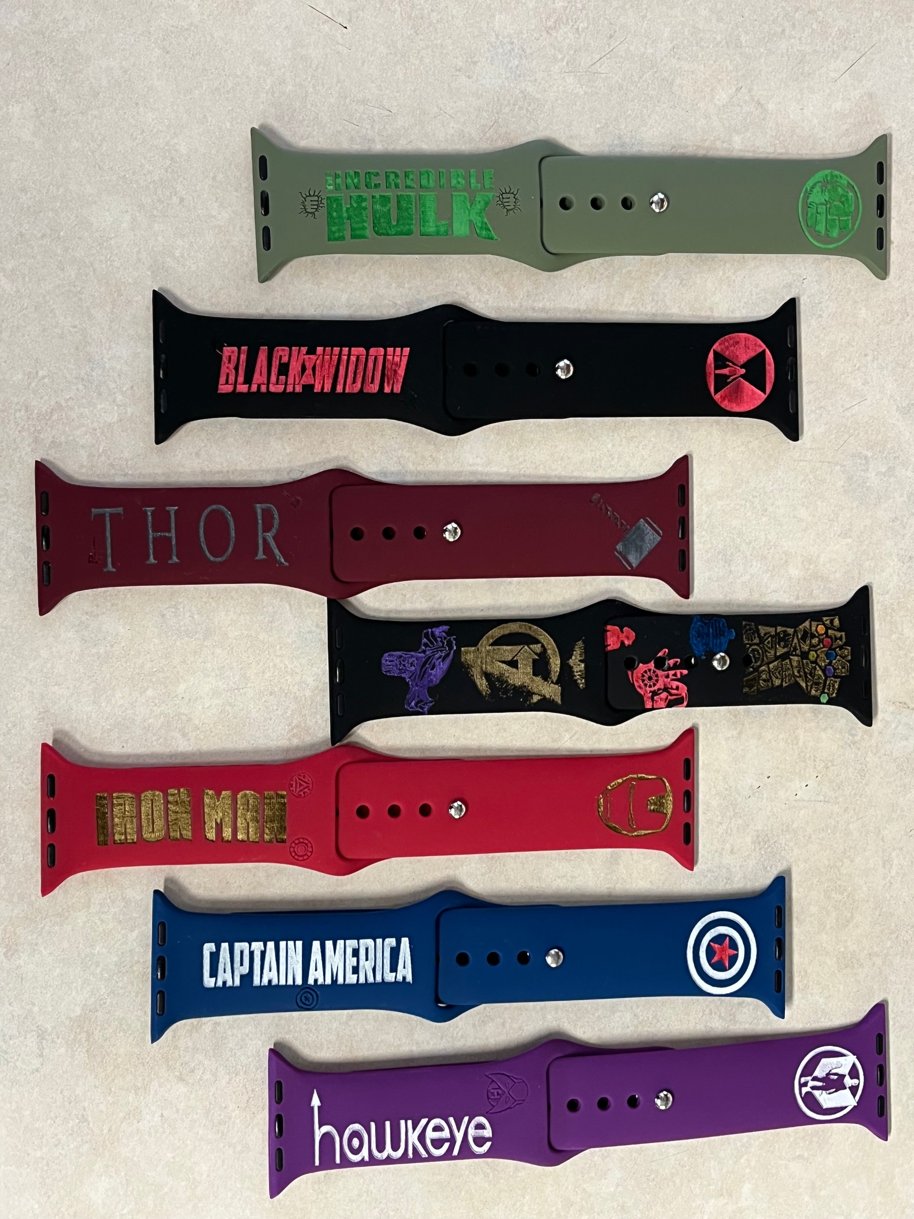 Marvel and DC comics themed laser engraved Apple Watch bands