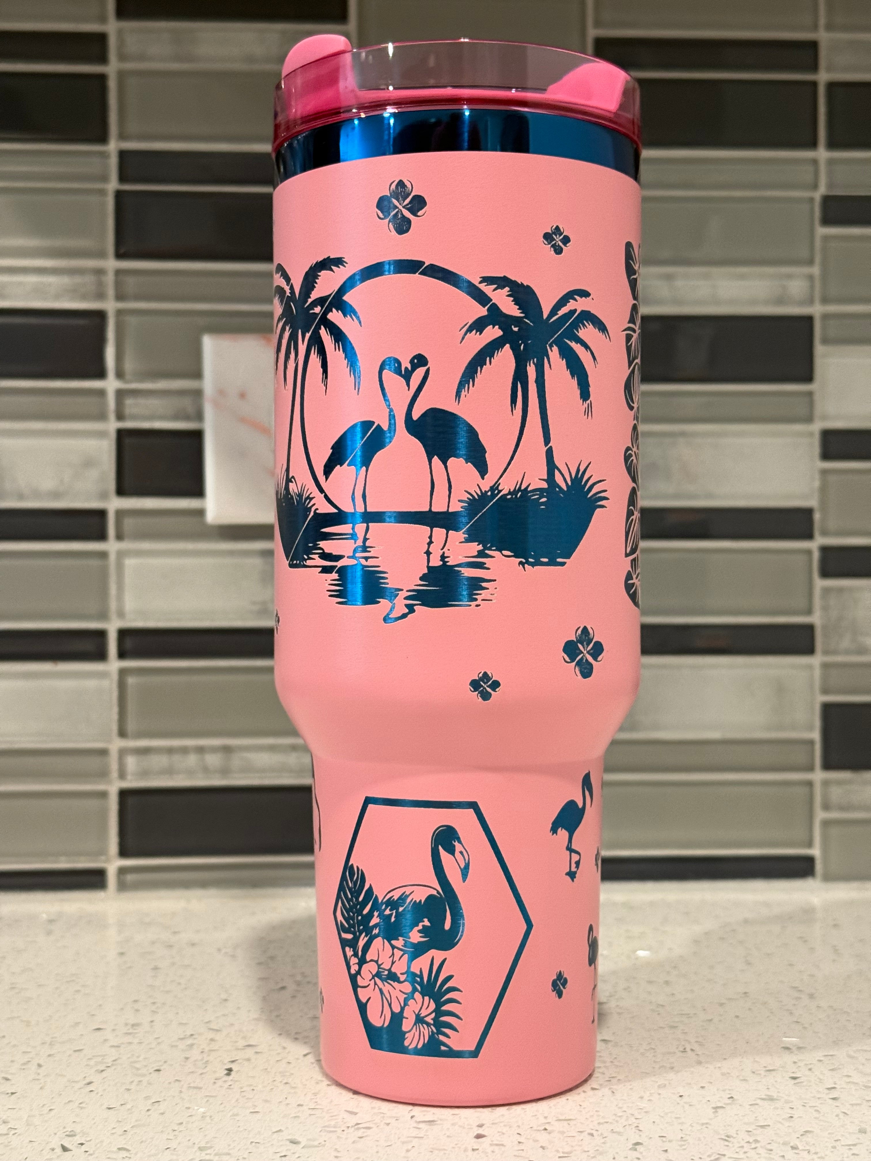 Sunny Beach Flamingo Inspired 40oz Laser Engraved Tumbler