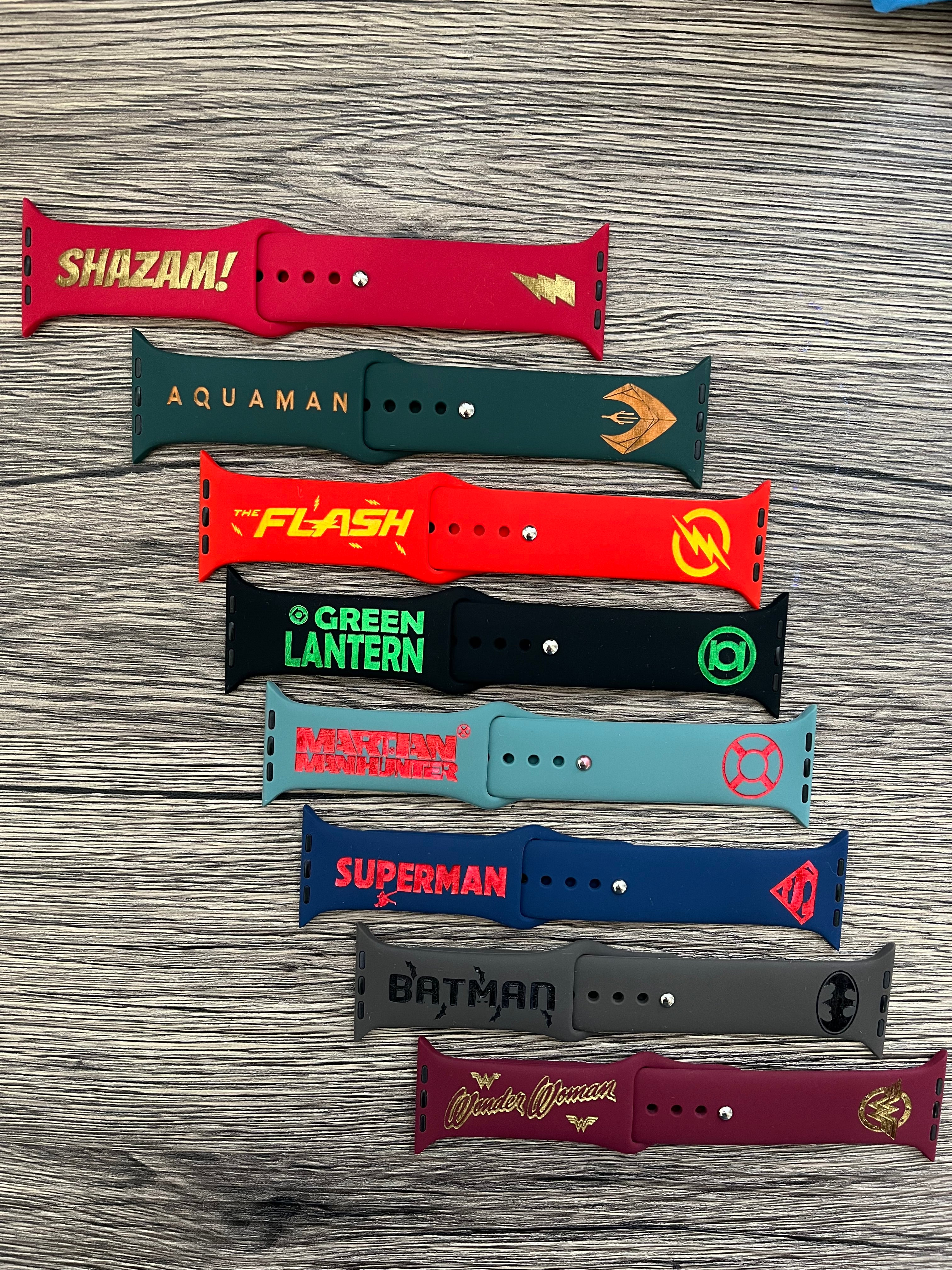 Marvel and DC comics themed laser engraved Apple Watch bands