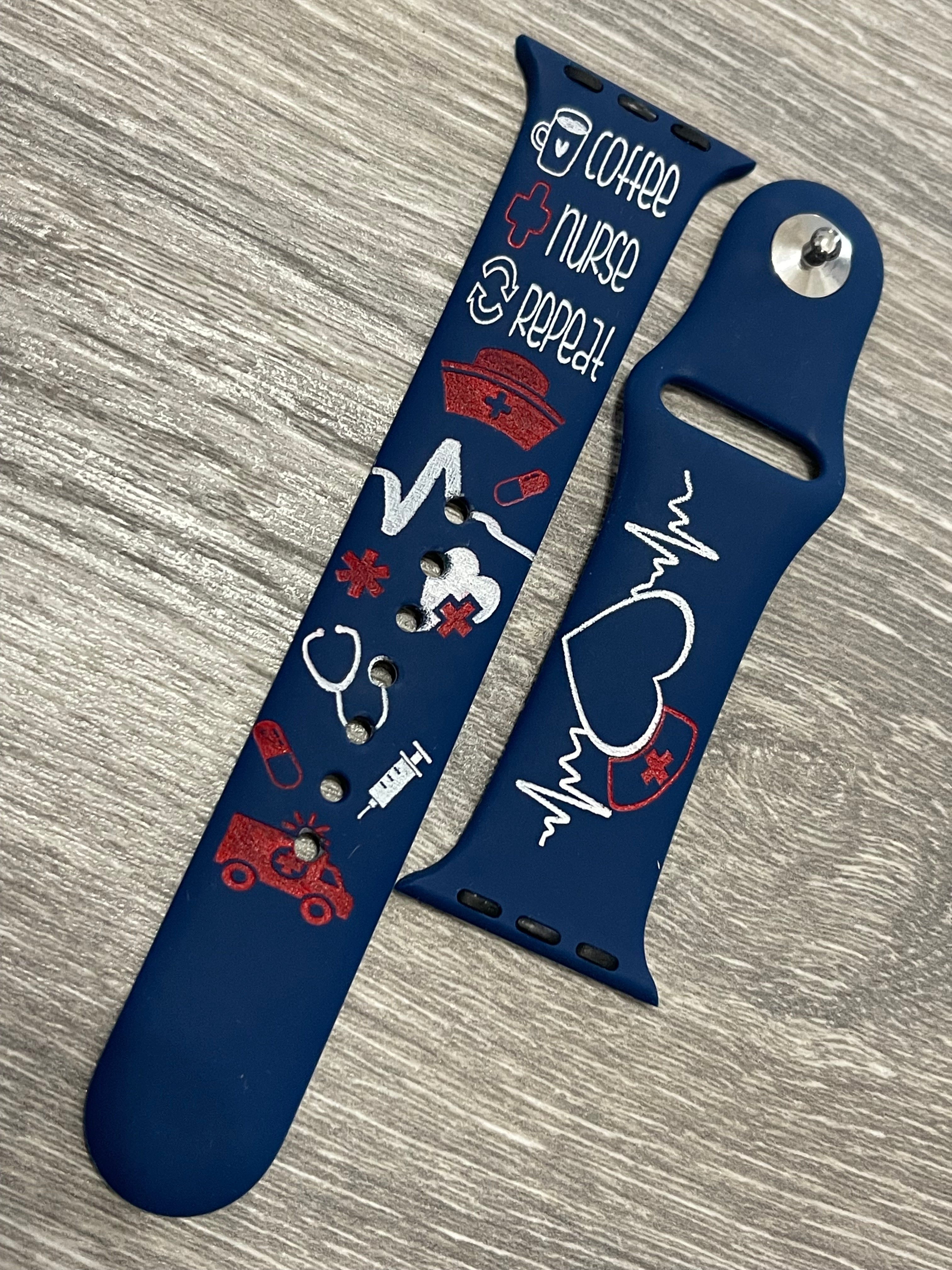Nurse themed laser engraved Apple Watch band