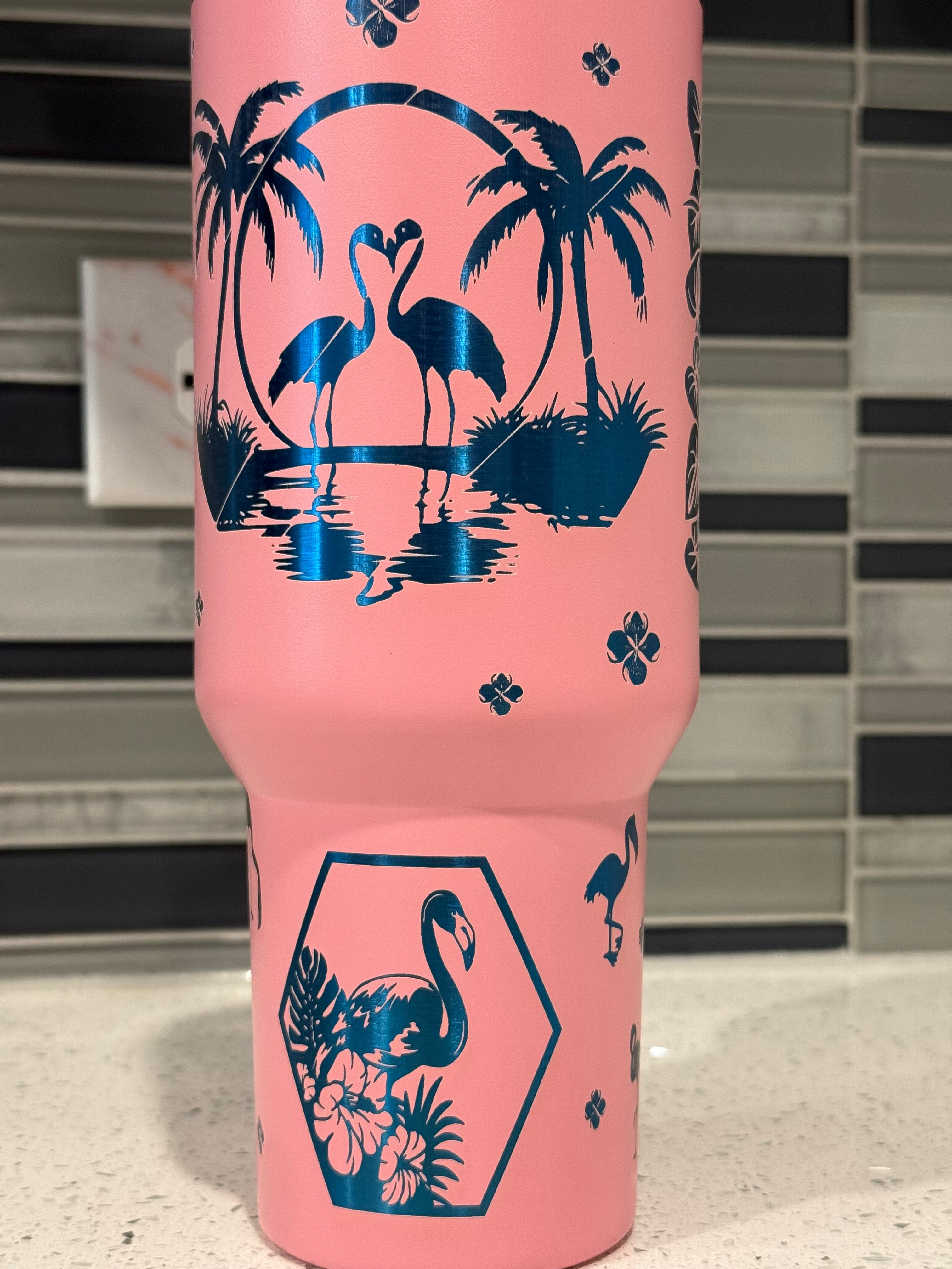 Sunny Beach Flamingo Inspired 40oz Laser Engraved Tumbler