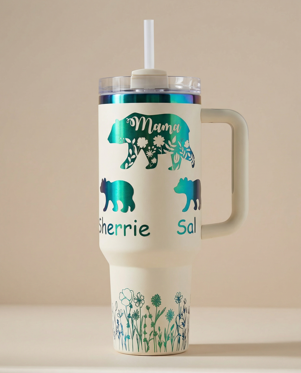 Momma bear and cubs laser engraved 40oz tumbler