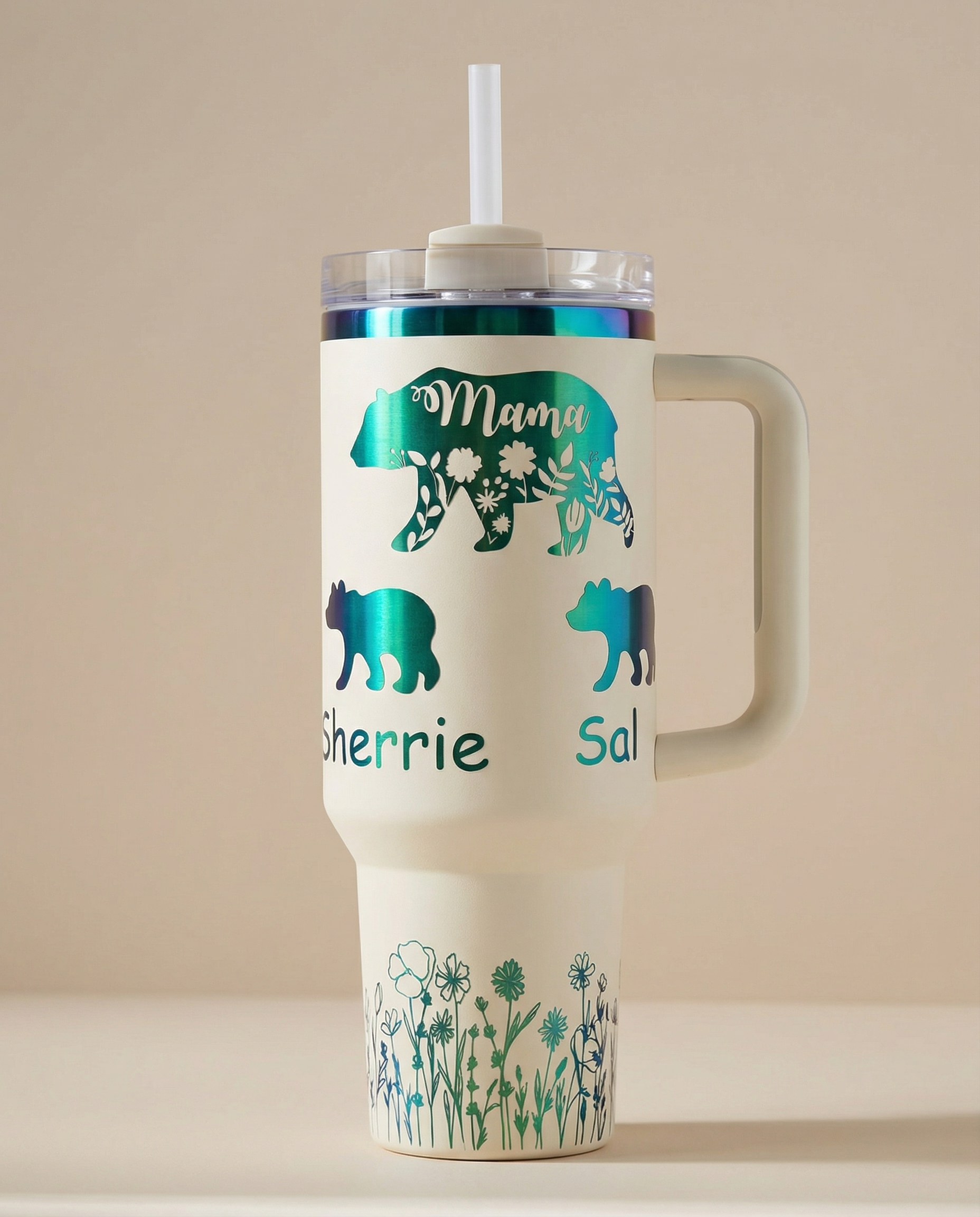 Momma bear and cubs laser engraved 40oz tumbler