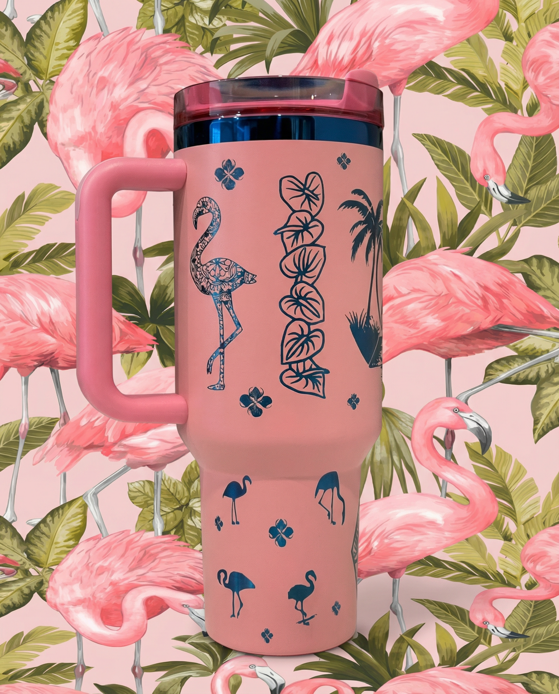 Sunny Beach Flamingo Inspired 40oz Laser Engraved Tumbler