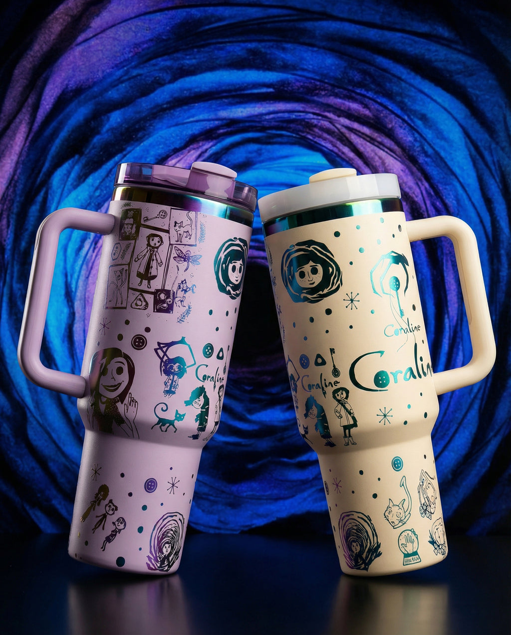 40oz laser engraved Coraline tumbler