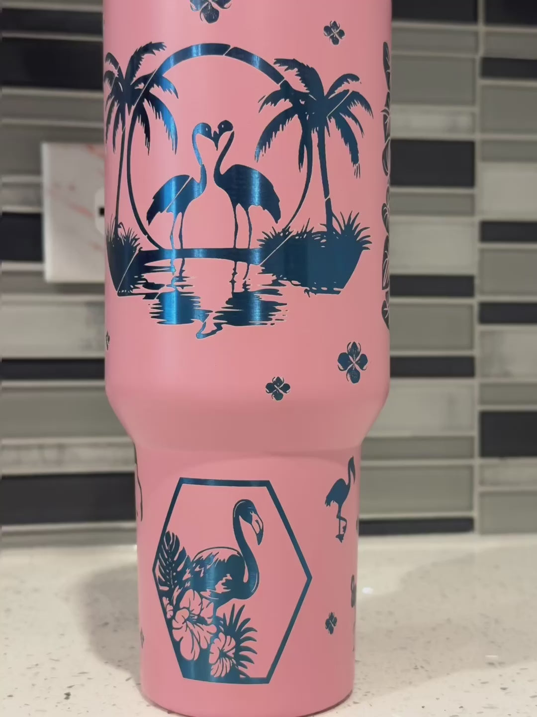 Sunny Beach Flamingo Inspired 40oz Laser Engraved Tumbler